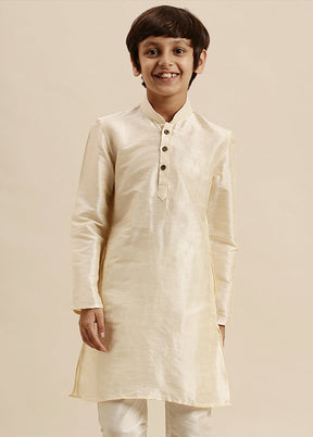 Cream Silk Solid Kurta - Indian Silk House Agencies