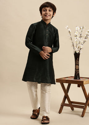 Dark Green Silk Solid Kurta - Indian Silk House Agencies