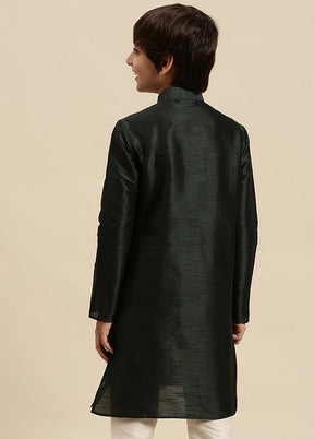 Dark Green Silk Solid Kurta - Indian Silk House Agencies