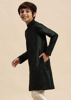 Dark Green Silk Solid Kurta - Indian Silk House Agencies