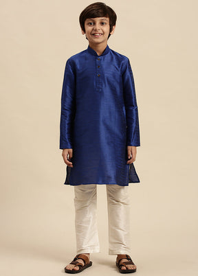 Blue Silk Solid Kurta - Indian Silk House Agencies