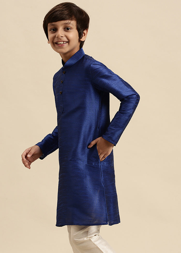 Blue Silk Solid Kurta - Indian Silk House Agencies