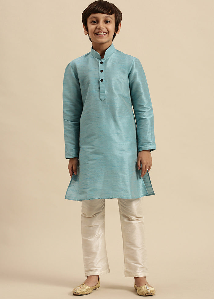 Sky Blue Silk Solid Kurta - Indian Silk House Agencies