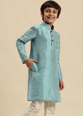 Sky Blue Silk Solid Kurta - Indian Silk House Agencies