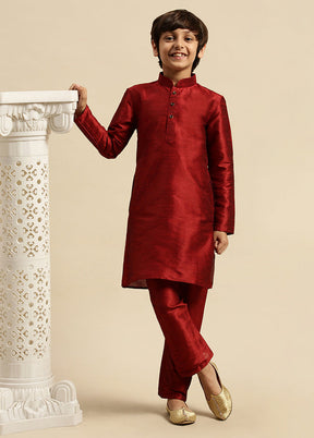 Maroon Silk Solid Kurta - Indian Silk House Agencies