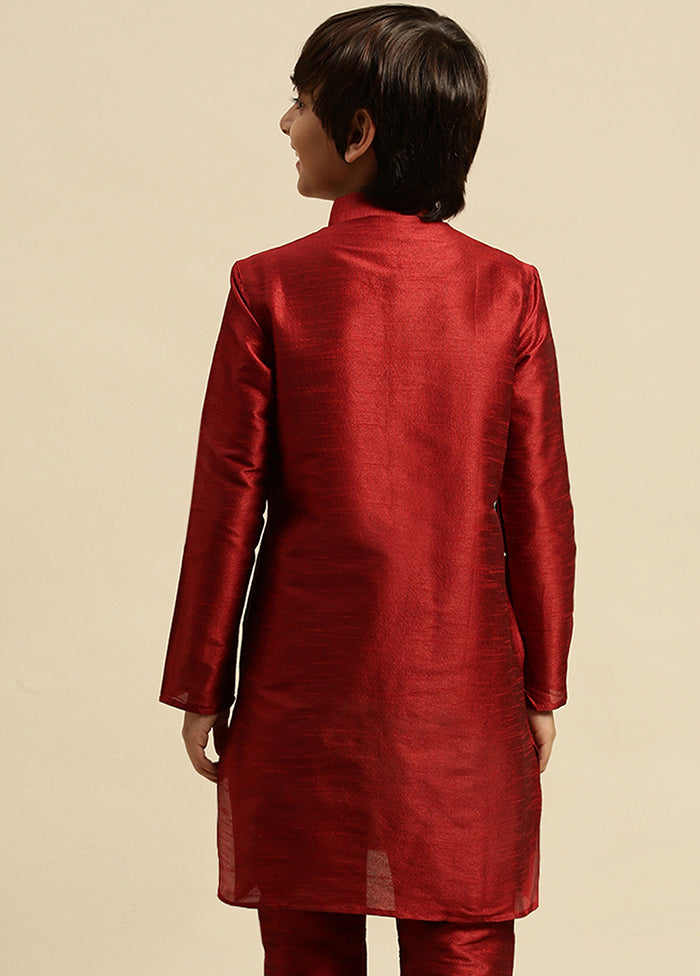 Maroon Silk Solid Kurta - Indian Silk House Agencies