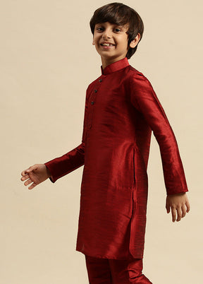 Maroon Silk Solid Kurta - Indian Silk House Agencies