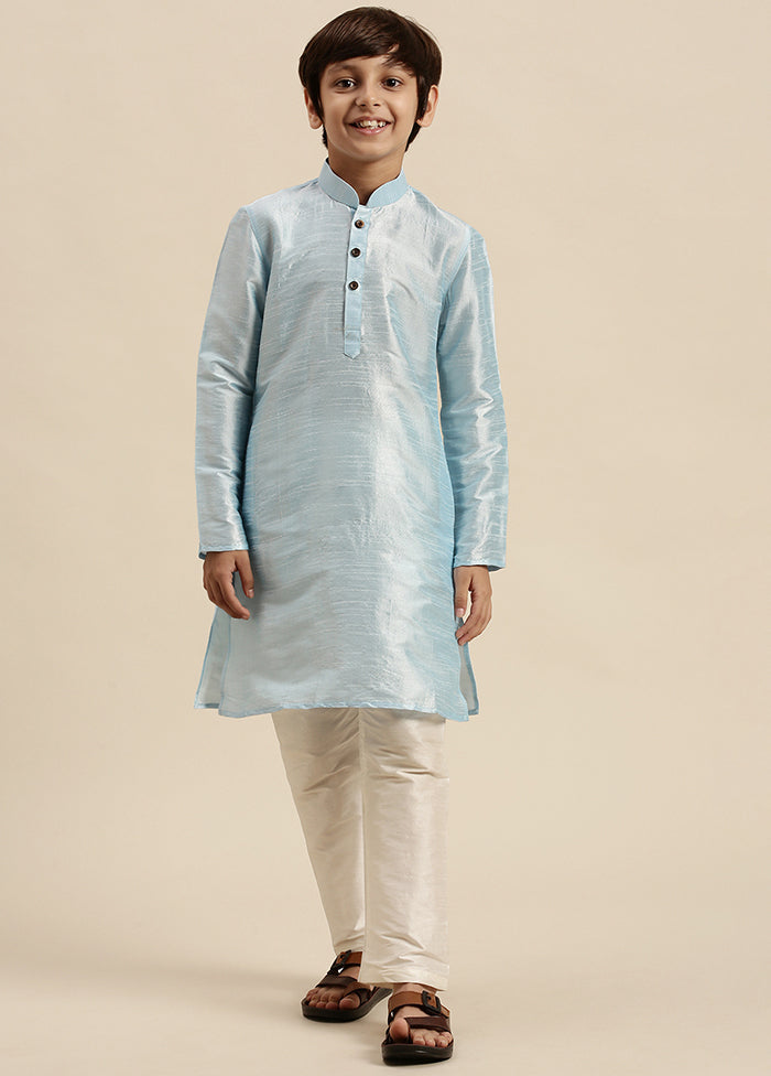 Sky Blue Silk Solid Kurta - Indian Silk House Agencies