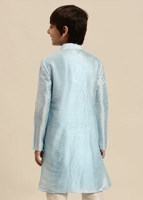 Sky Blue Silk Solid Kurta - Indian Silk House Agencies