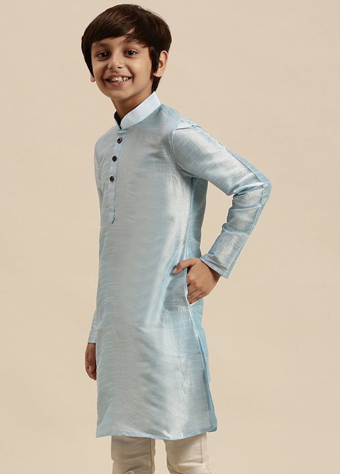 Sky Blue Silk Solid Kurta - Indian Silk House Agencies