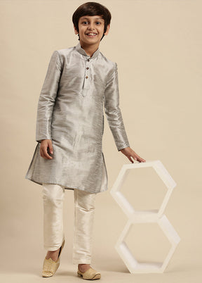 Grey Silk Solid Kurta - Indian Silk House Agencies