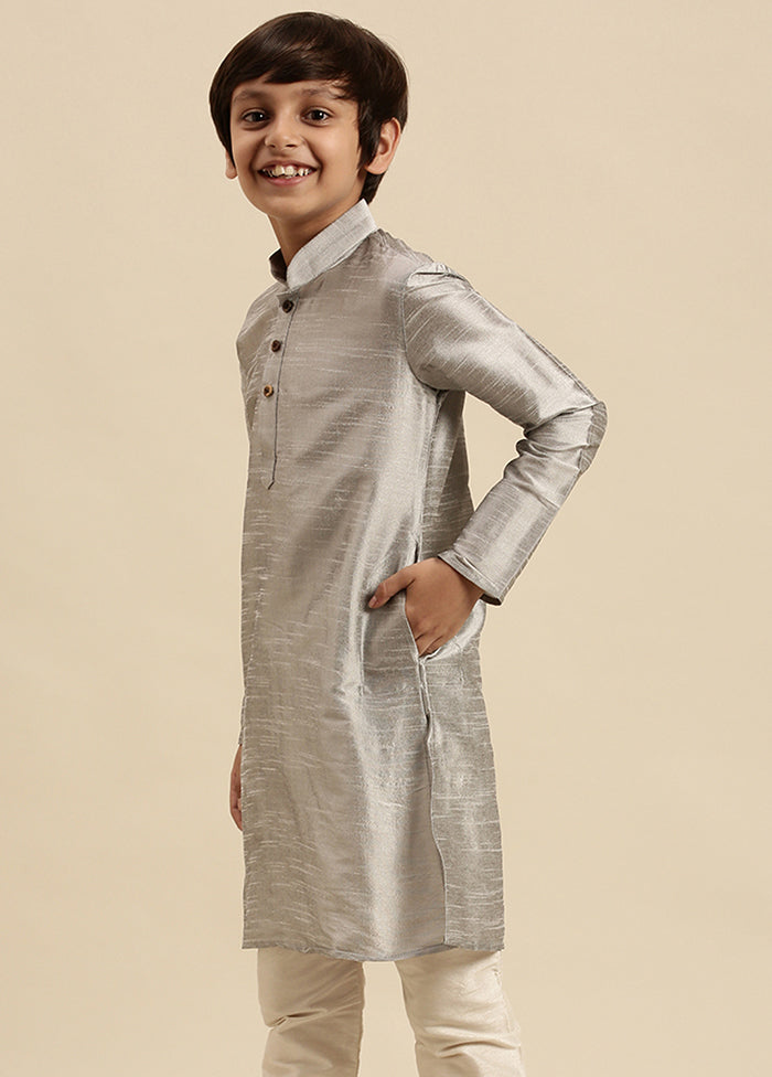 Grey Silk Solid Kurta - Indian Silk House Agencies