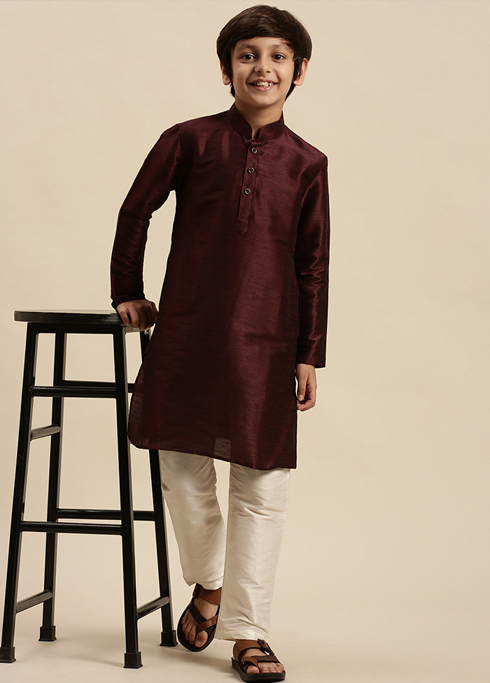 Wine Silk Solid Kurta - Indian Silk House Agencies