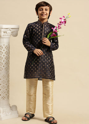 Blue Silk Embroidered Kurta - Indian Silk House Agencies