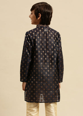 Blue Silk Embroidered Kurta - Indian Silk House Agencies