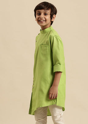 Green Cotton Solid Kurta - Indian Silk House Agencies