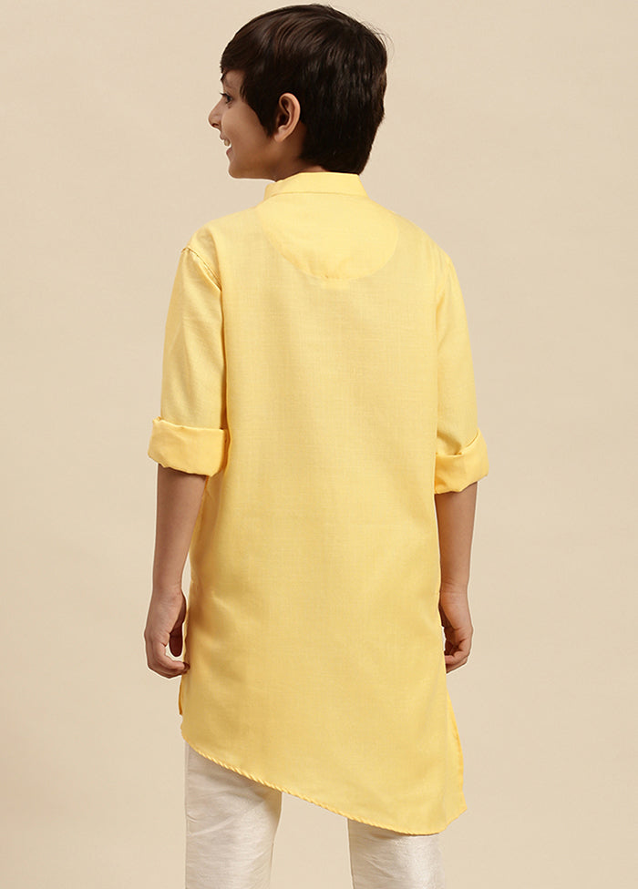 Yellow Cotton Solid Kurta - Indian Silk House Agencies