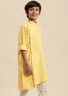 Yellow Cotton Solid Kurta - Indian Silk House Agencies