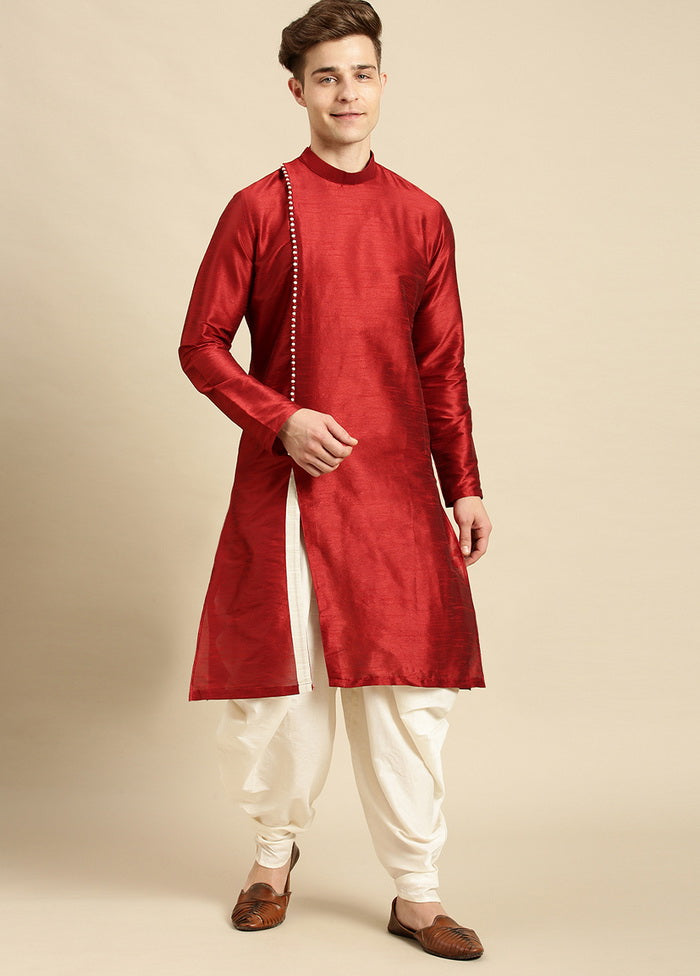 2 Pc Red Silk Solid Kurta Pajama Set VDSAN210167 - Indian Silk House Agencies