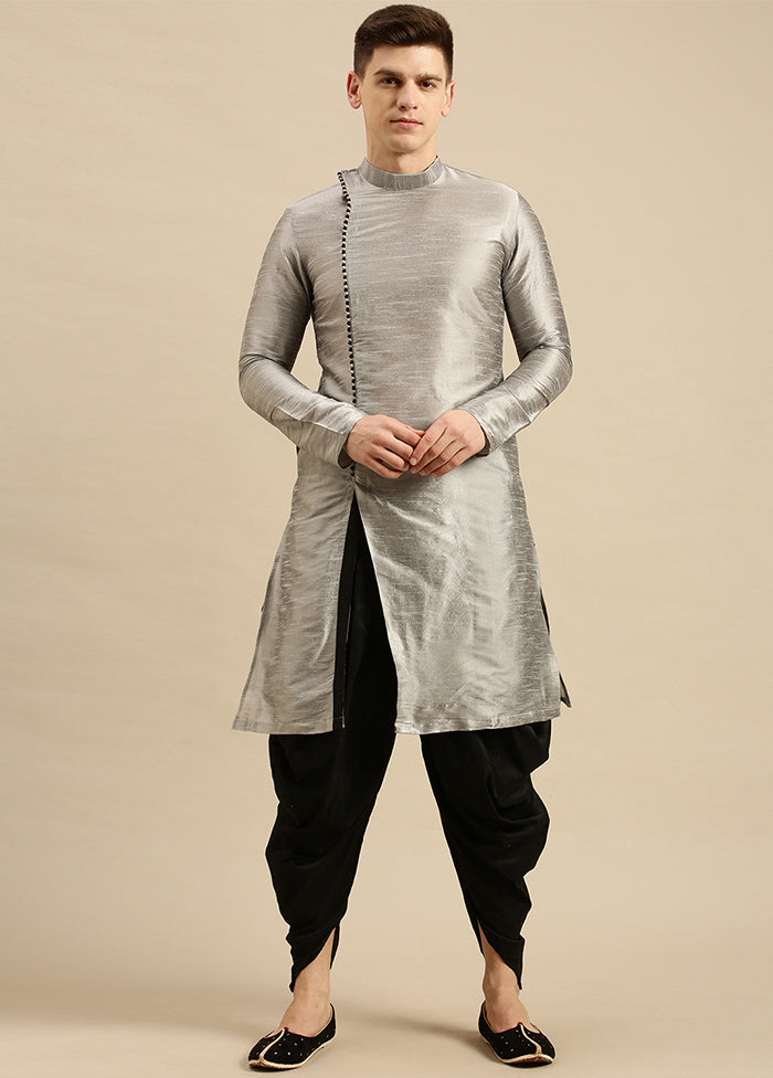 Silver Silk Kurta And Pajama Set VDSAN2812319 - Indian Silk House Agencies