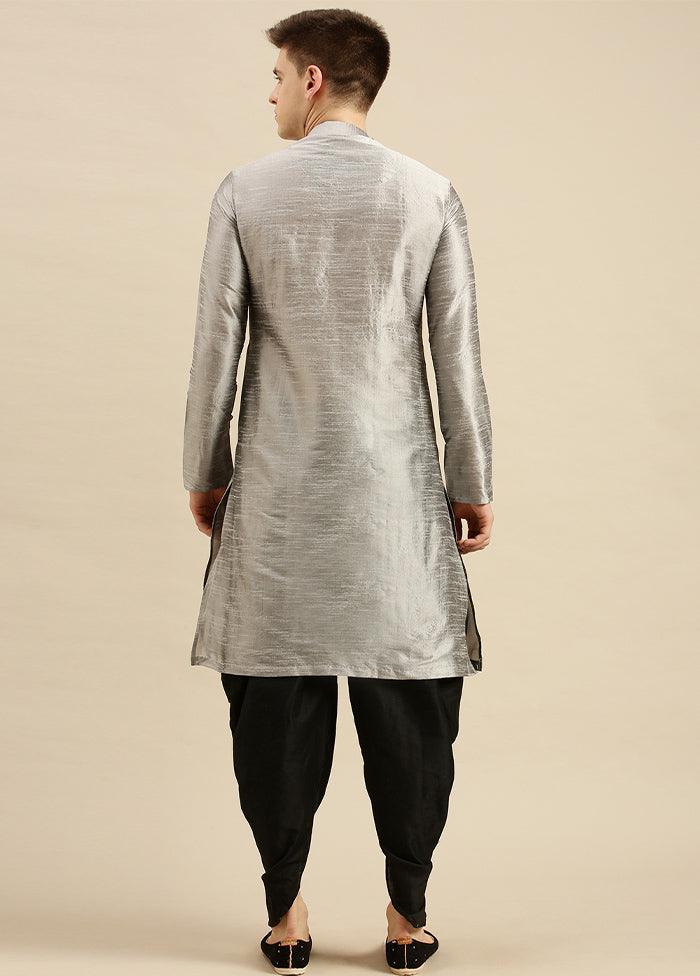 Silver Silk Kurta And Pajama Set VDSAN2812319 - Indian Silk House Agencies