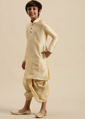 2 Pc Beige Silk Solid Kurta And Dhoti Set - Indian Silk House Agencies