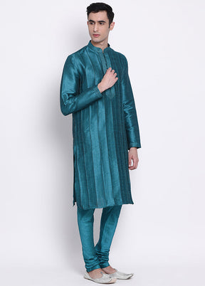 2 Pc Sea Green Woven Silk Kurta Pajama Set VDSAN040512 - Indian Silk House Agencies