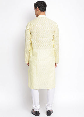 2 Pc Yellow Woven Cotton Kurta Pajama Set VDSAN040614 - Indian Silk House Agencies