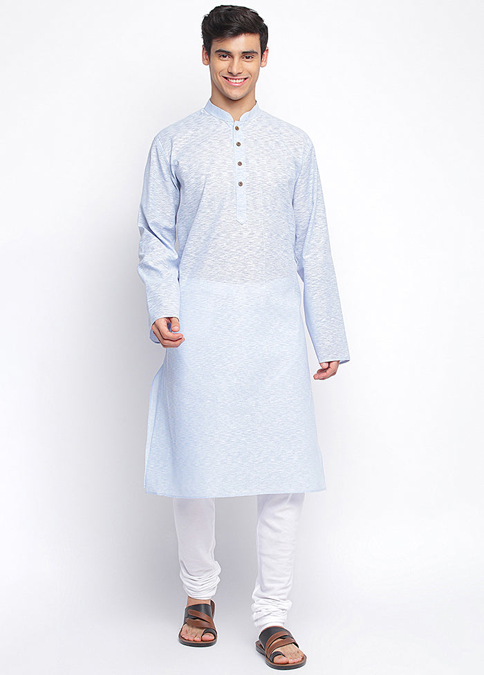 2 Pc Blue Woven Cotton Kurta Pajama Set VDSAN040618 - Indian Silk House Agencies