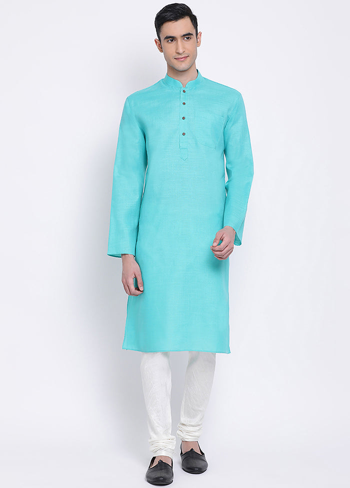 2 Pc Sky Blue Solid Cotton Kurta Pajama Set - Indian Silk House Agencies