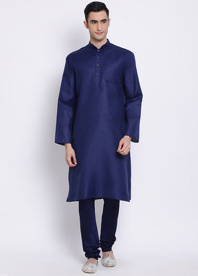 2 Pc Navy Blue Solid Cotton Kurta Pajama Set VDSAN040526 - Indian Silk House Agencies