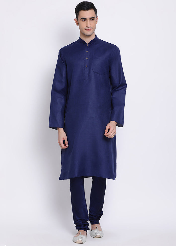 2 Pc Navy Blue Solid Cotton Kurta Pajama Set VDSAN040526 - Indian Silk House Agencies