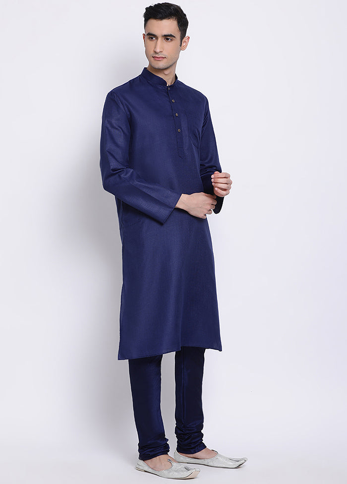 2 Pc Navy Blue Solid Cotton Kurta Pajama Set VDSAN040526 - Indian Silk House Agencies