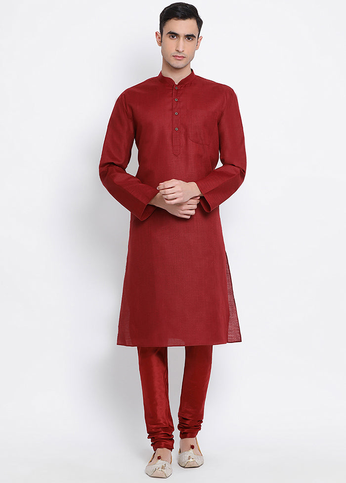 2 Pc Maroon Solid Cotton Kurta Pajama Set VDSAN040528 - Indian Silk House Agencies