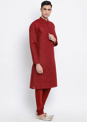 2 Pc Maroon Solid Cotton Kurta Pajama Set VDSAN040528 - Indian Silk House Agencies