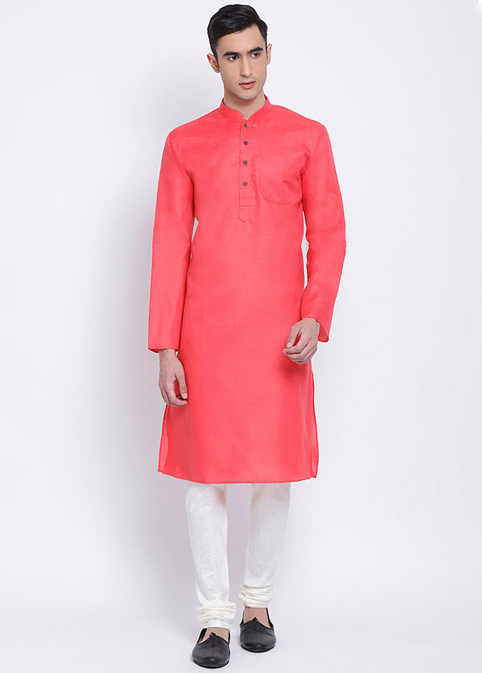 2 Pc Pink Solid Cotton Kurta Pajama Set - Indian Silk House Agencies