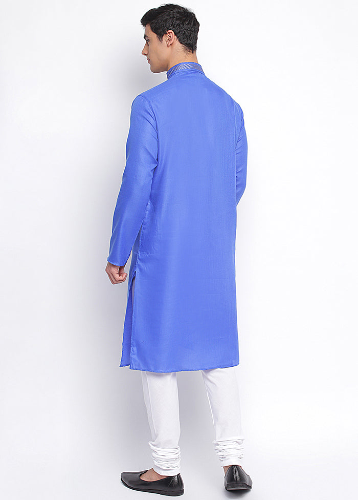 2 Pc Blue Solid Cotton Kurta Pajama Set VDSAN040630 - Indian Silk House Agencies