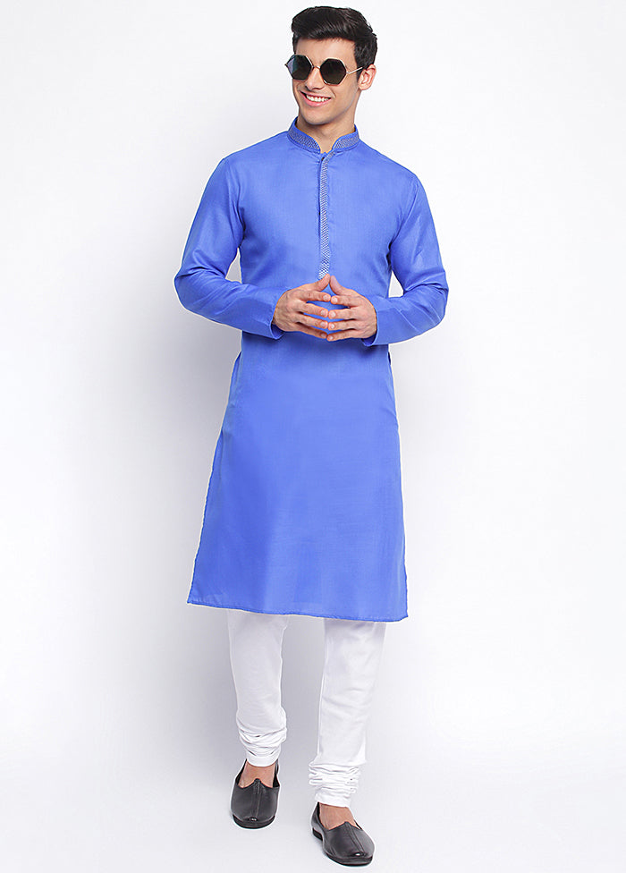 2 Pc Blue Solid Cotton Kurta Pajama Set VDSAN040630 - Indian Silk House Agencies