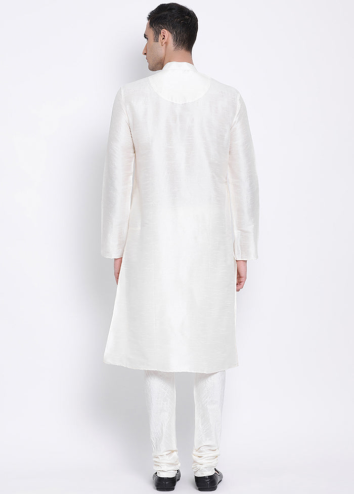 2 Pc White Solid Silk Kurta Pajama Set VDSAN040534 - Indian Silk House Agencies