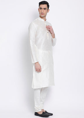 2 Pc White Solid Silk Kurta Pajama Set VDSAN040534 - Indian Silk House Agencies