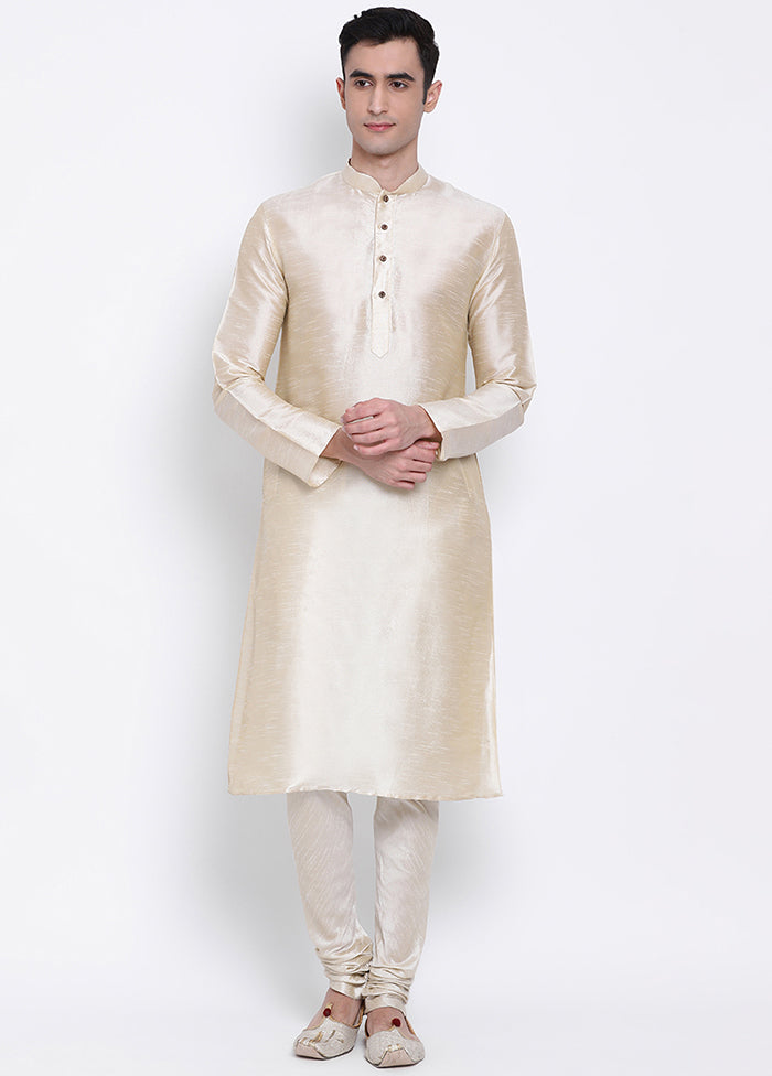 2 Pc Beige Solid Silk Kurta Pajama Set VDSAN040542 - Indian Silk House Agencies