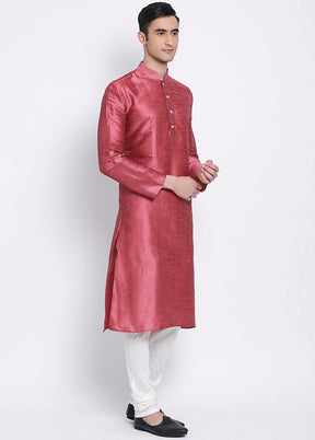 2 Pc Pink Solid Silk Kurta Pajama Set VDSAN040546 - Indian Silk House Agencies