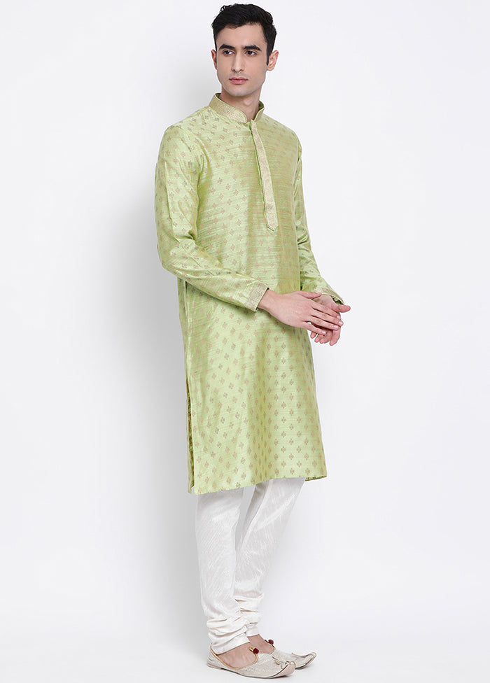 2 Pc Green Woven Cotton Kurta Pajama Set VDSAN040568 - Indian Silk House Agencies