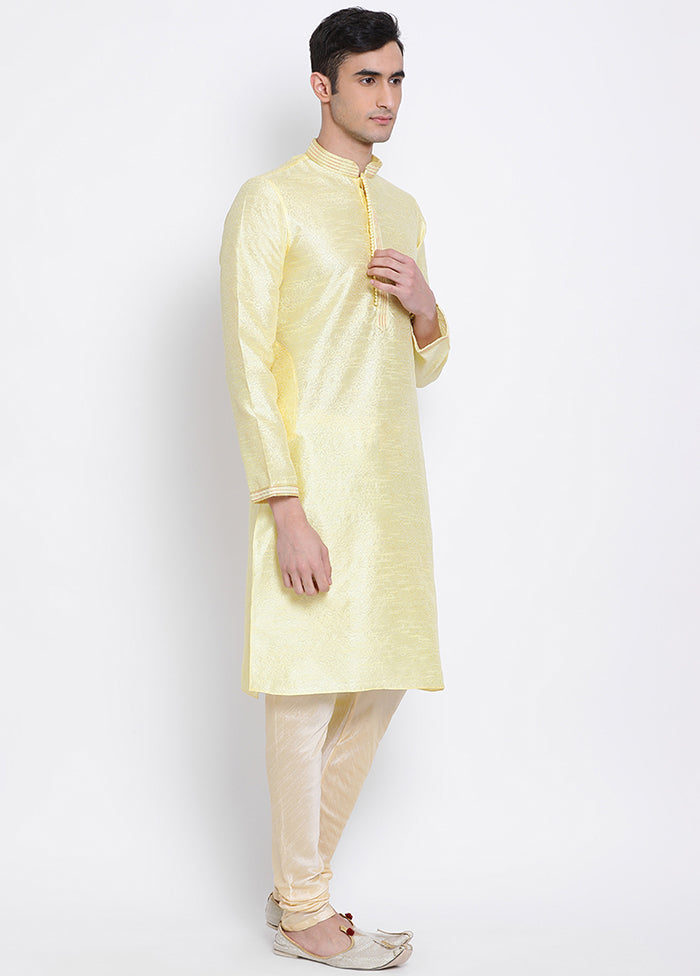 2 Pc Yellow Solid Silk Kurta Pajama Set VDSAN040586 - Indian Silk House Agencies