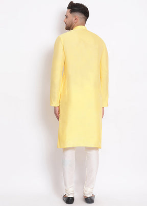 2 Pc Yellow Solid Dupion Silk Kurta Pajama Set VDSAN040595 - Indian Silk House Agencies