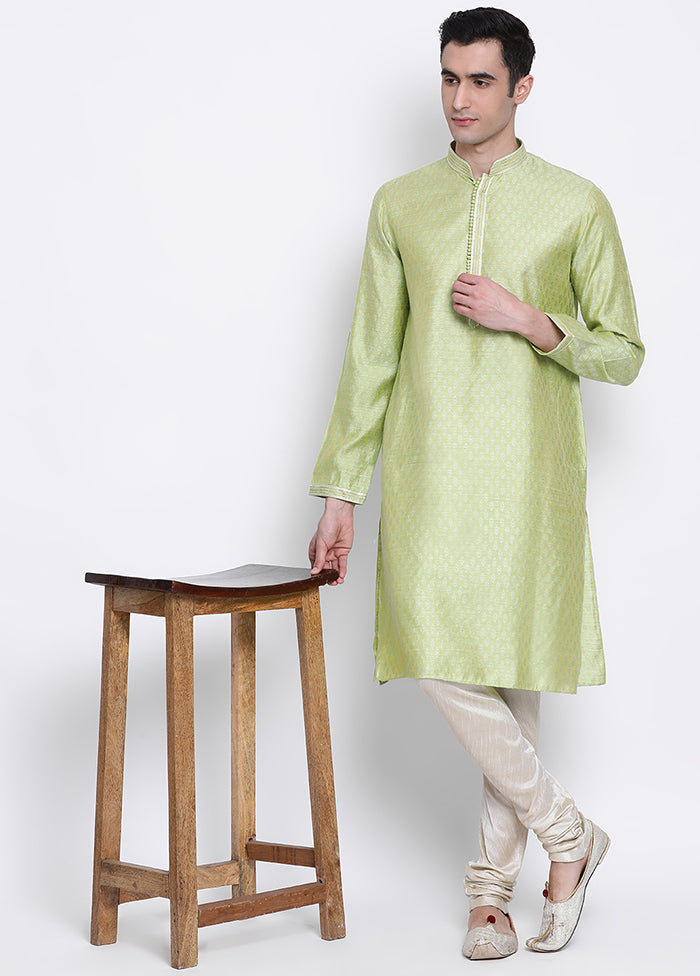 2 Pc Green Woven Silk Kurta Pajama Set VDSAN040611 - Indian Silk House Agencies