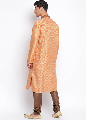 2 Pc Orange Woven Silk Kurta Pajama Set VDSAN040659 - Indian Silk House Agencies