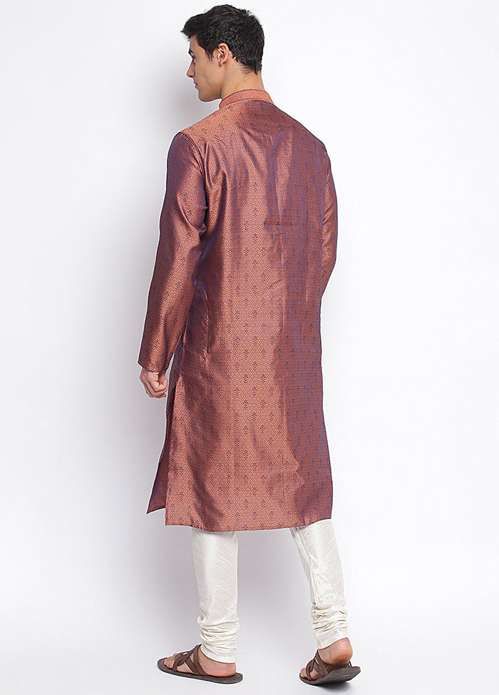 2 Pc Mauve Woven Silk Kurta Pajama Set VDSAN040673 - Indian Silk House Agencies