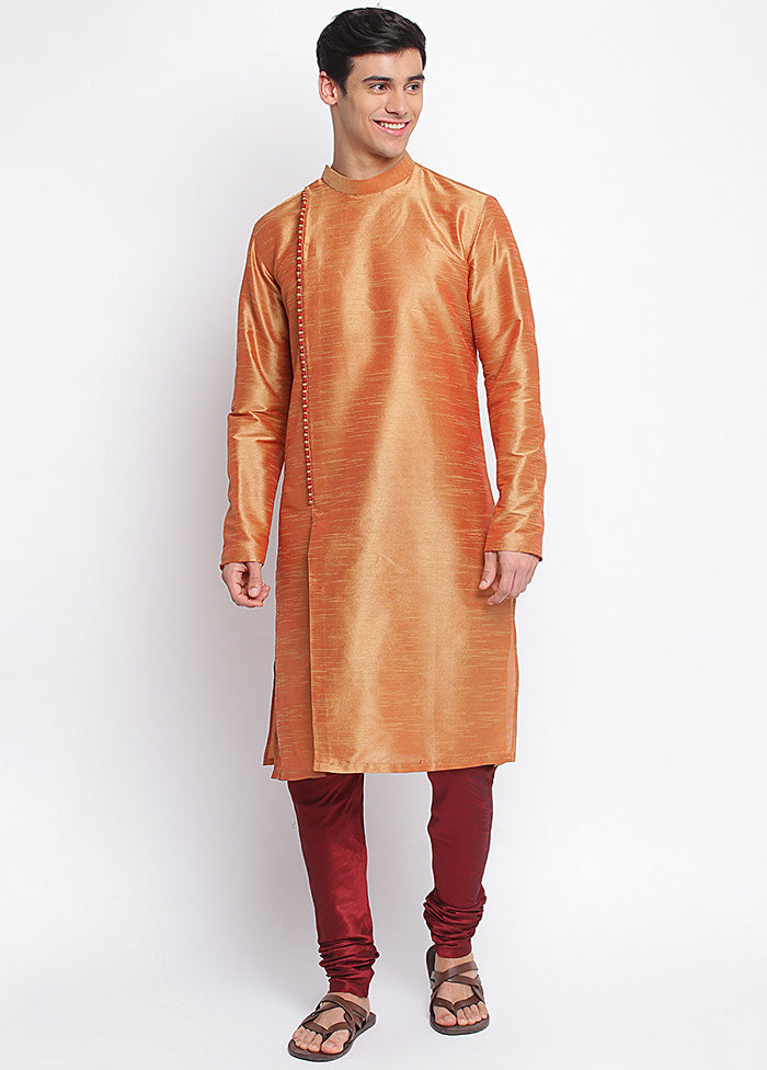 2 Pc Orange Solid Silk Kurta Pajama Set VDSAN040680 - Indian Silk House Agencies