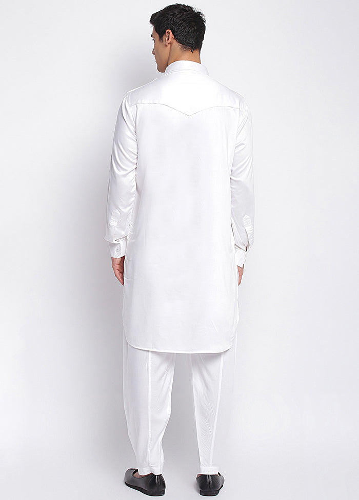 2 Pc White Solid Cotton Kurta Pajama Set VDSAN040690 - Indian Silk House Agencies